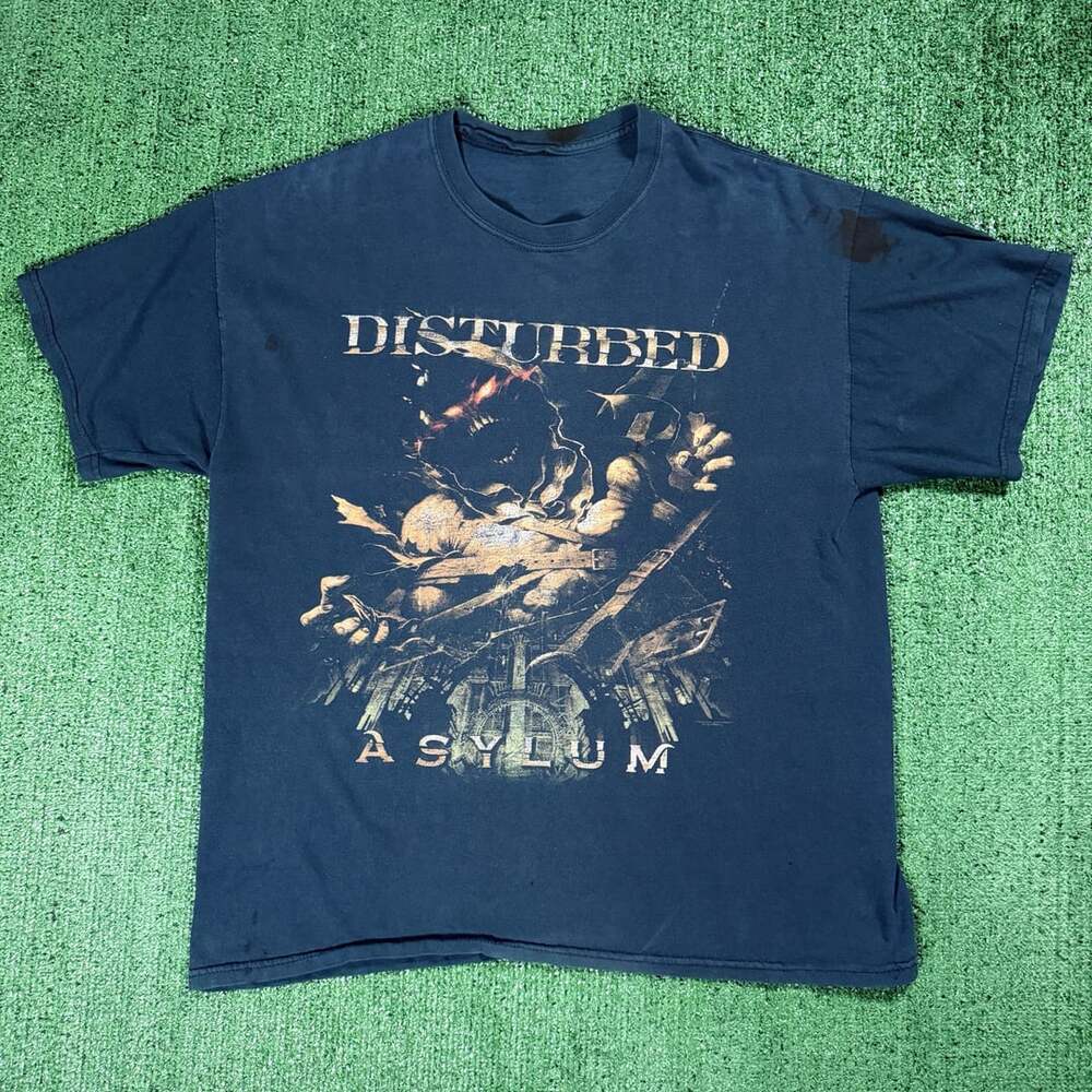 2010 Disturbed Asylum Tour T-Shirt Size XL Blue Band Graphic Tee